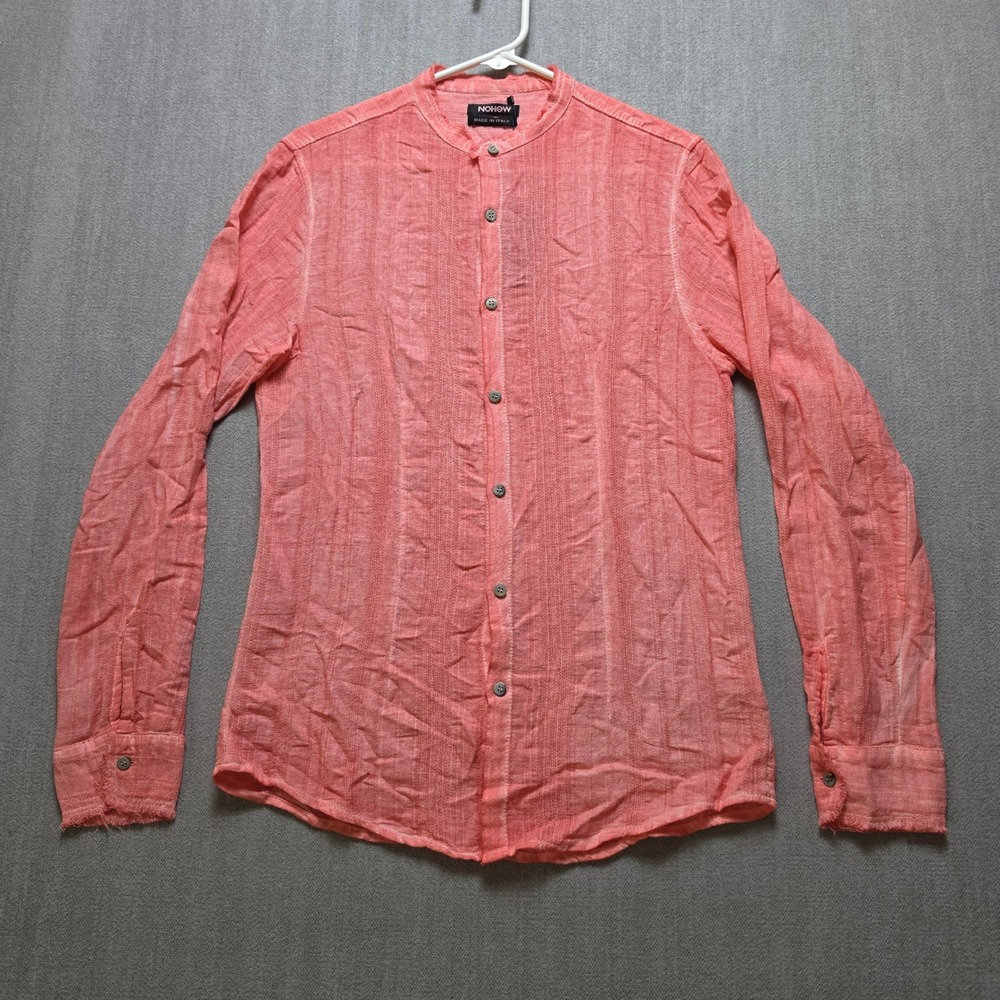 Nohow Button Down Shirt Mens M Coral Italian Mandarin Collar Slim Fit Cotton NWT